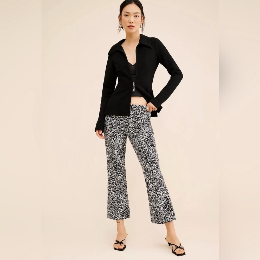 Maeve The Margot Pants Kick Flare Leg High Waist Floral Black‎ White XXS